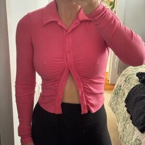 Reformation Pink Ruched Long Sleeve Top